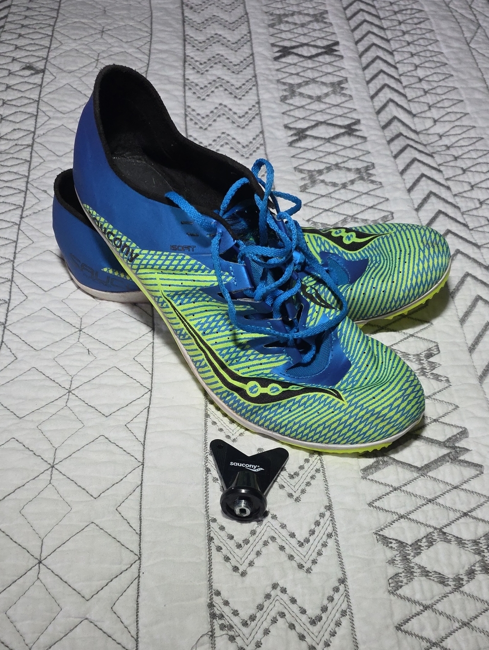 Saucony Endorphine Blue and Neon Green Track Spikes